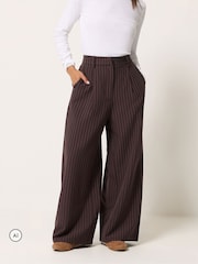 PixieGirl Petite Brown Pinstripe Cotton Wide Leg Trousers - Image 2 of 6