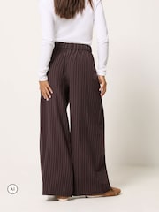 PixieGirl Petite Brown Pinstripe Cotton Wide Leg Trousers - Image 3 of 6