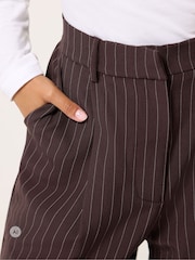 PixieGirl Petite Brown Pinstripe Cotton Wide Leg Trousers - Image 4 of 6