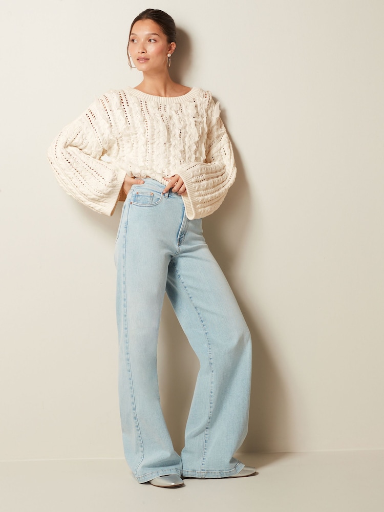 Ecru White Ruffle Cable Long Sleeve Jumper - Image 2 of 6
