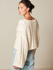 Ecru White Ruffle Cable Long Sleeve Jumper - Image 3 of 6