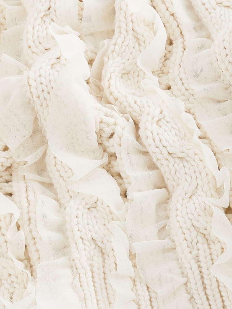 Ecru White Ruffle Cable Long Sleeve Jumper - Image 6 of 6