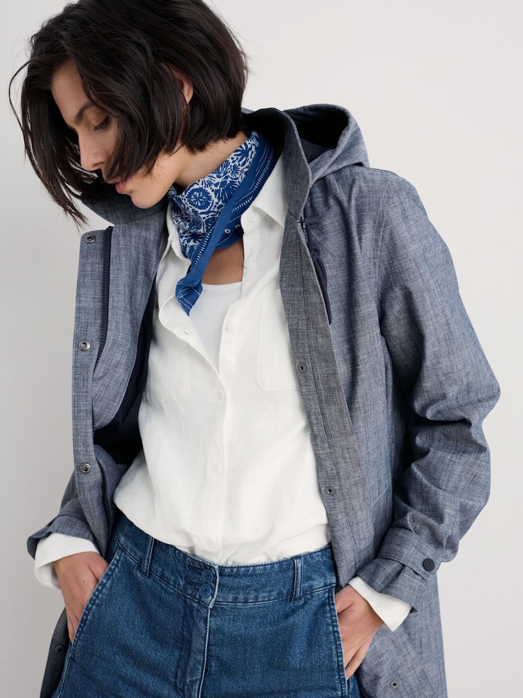 Seasalt Cornwall Blue Tall Seafaring Waterproof Coat - Image 1 of 5
