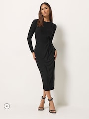 PixieGirl Petite Black Knot Detail Midi Dress - Image 2 of 6