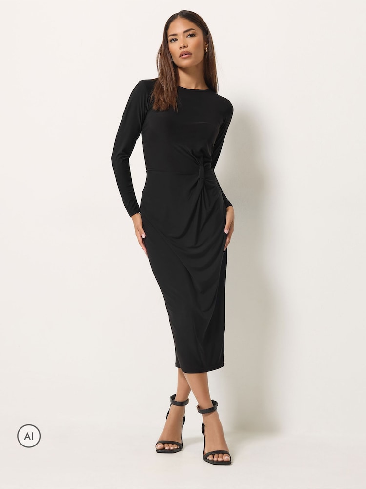 PixieGirl Petite Black Knot Detail Midi Dress - Image 2 of 6 PixieGirl Petite Black Knot Detail Midi Dress - Image 2 of 6