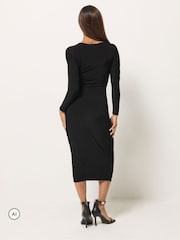PixieGirl Petite Black Knot Detail Midi Dress - Image 3 of 6