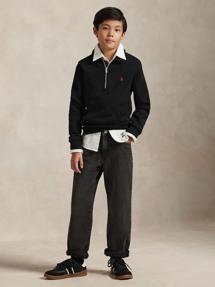 Polo Ralph Lauren Black Logo Quarter Zip Jersey Sweatshirt - Image 2 of 5 Polo Ralph Lauren Black Logo Quarter Zip Jersey Sweatshirt - Image 2 of 5