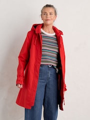 Seasalt Cornwall Red 100% Cotton Cloudburst Waterproof Trench Coat - Image 4 of 6