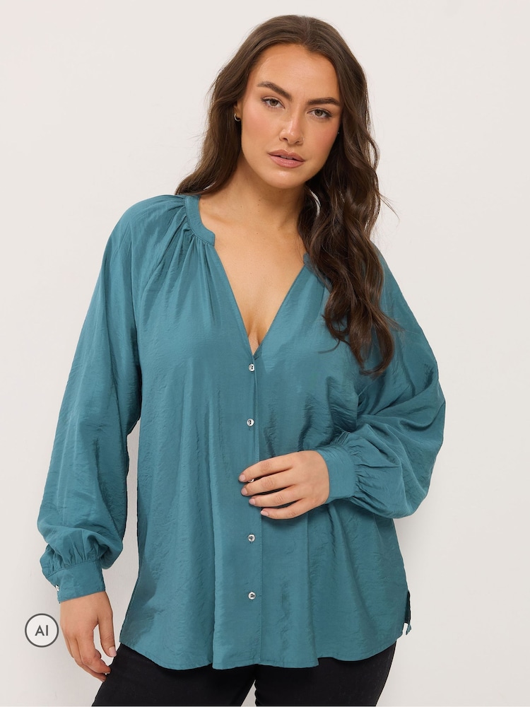 Yours Curve Blue Sleeve Overhead Long Sleeve Blouse - Image 1 of 6 Yours Curve Blue Sleeve Overhead Long Sleeve Blouse - Image 1 of 6