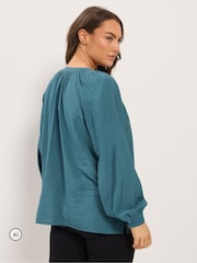 Yours Curve Blue Sleeve Overhead  Long Sleeve Blouse - Image 3 of 6