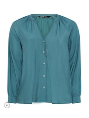 Yours Curve Blue Sleeve Overhead  Long Sleeve Blouse - Image 5 of 6