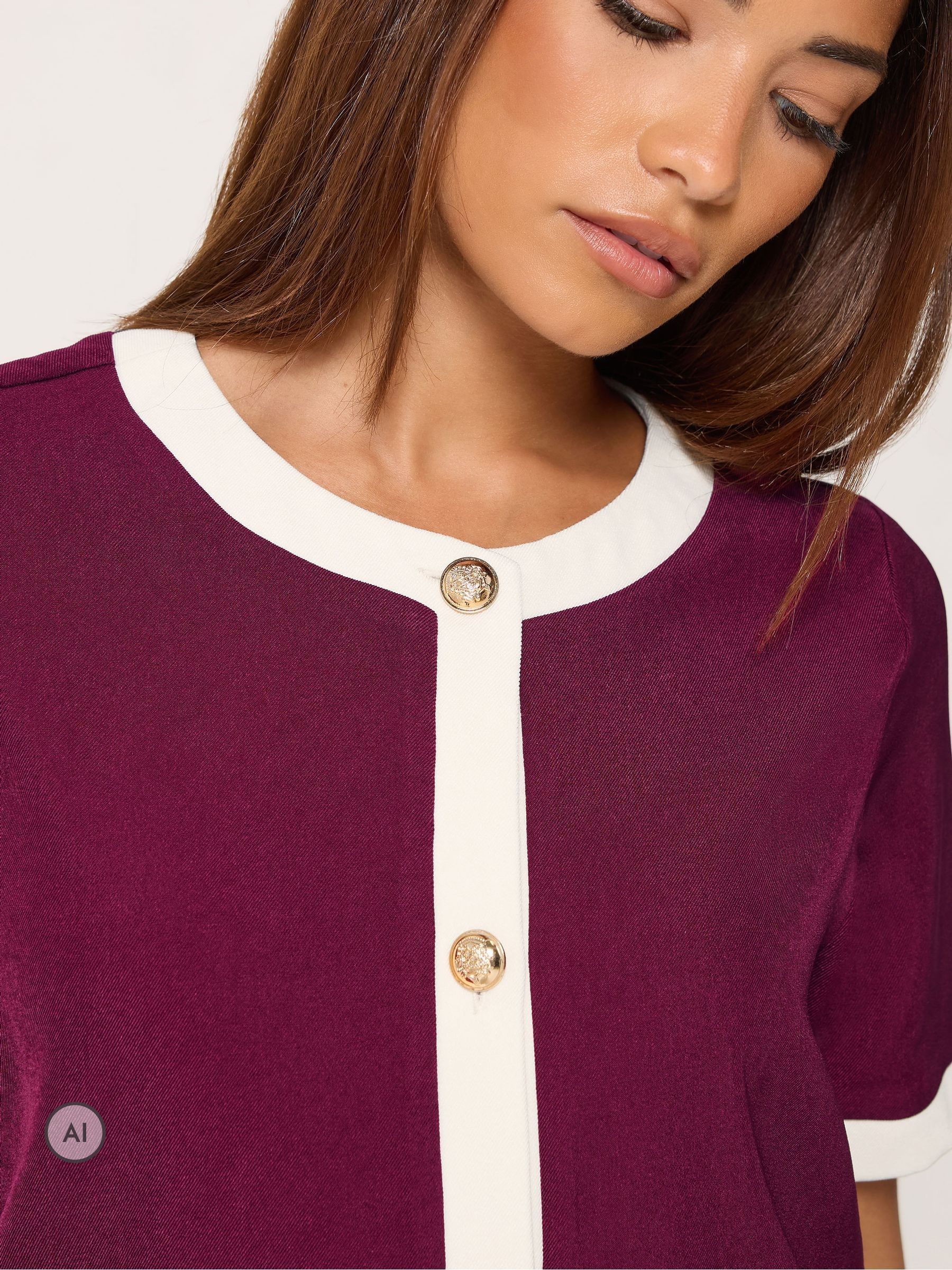 Red Cutton Buy PixieGirl Petite Red Contrast Short Sleeve Gold Button Blouse from ...
