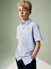 Blue Single Short Sleeves Linen Blend Shirt (3mths-16yrs) - Image 1 of 8