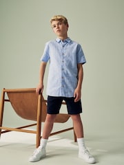 Blue Single Short Sleeves Linen Blend Shirt (3mths-16yrs) - Image 2 of 8