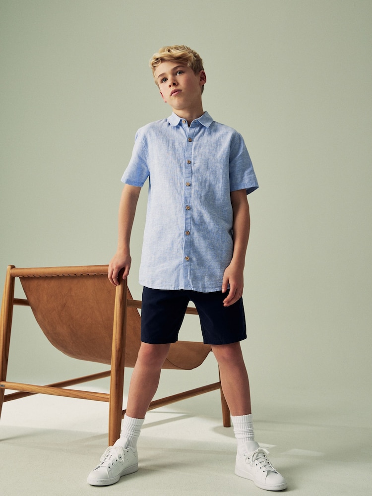 Blue Single Short Sleeves Linen Blend Shirt (3mths-16yrs) - Image 2 of 8