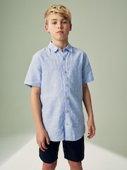 Blue Single Short Sleeves Linen Blend Shirt (3mths-16yrs) - Image 3 of 8