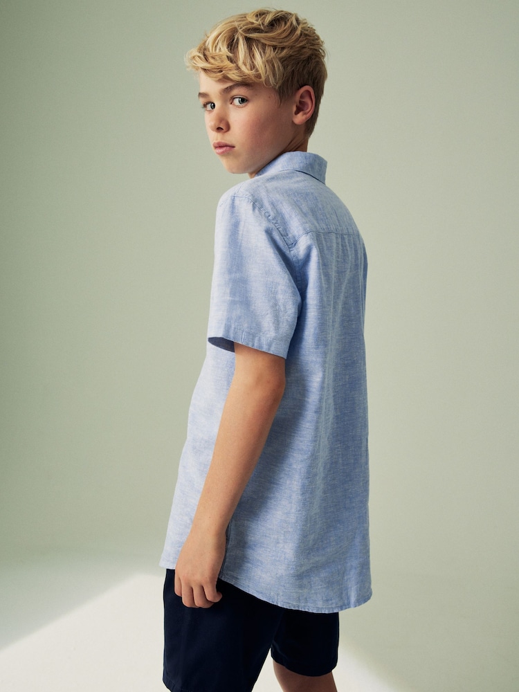 Blue Single Short Sleeves Linen Blend Shirt (3mths-16yrs) - Image 4 of 8