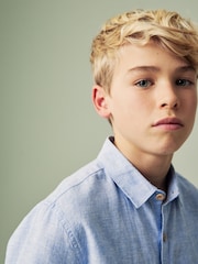 Blue Single Short Sleeves Linen Blend Shirt (3mths-16yrs) - Image 5 of 8