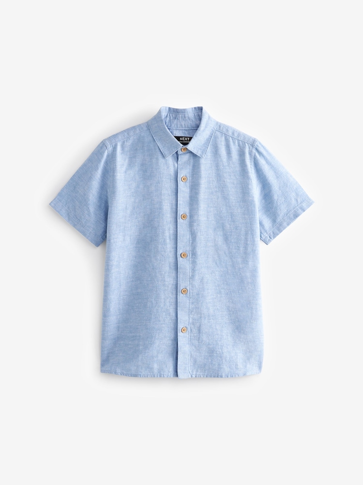 Blue Single Short Sleeves Linen Blend Shirt (3mths-16yrs) - Image 6 of 8