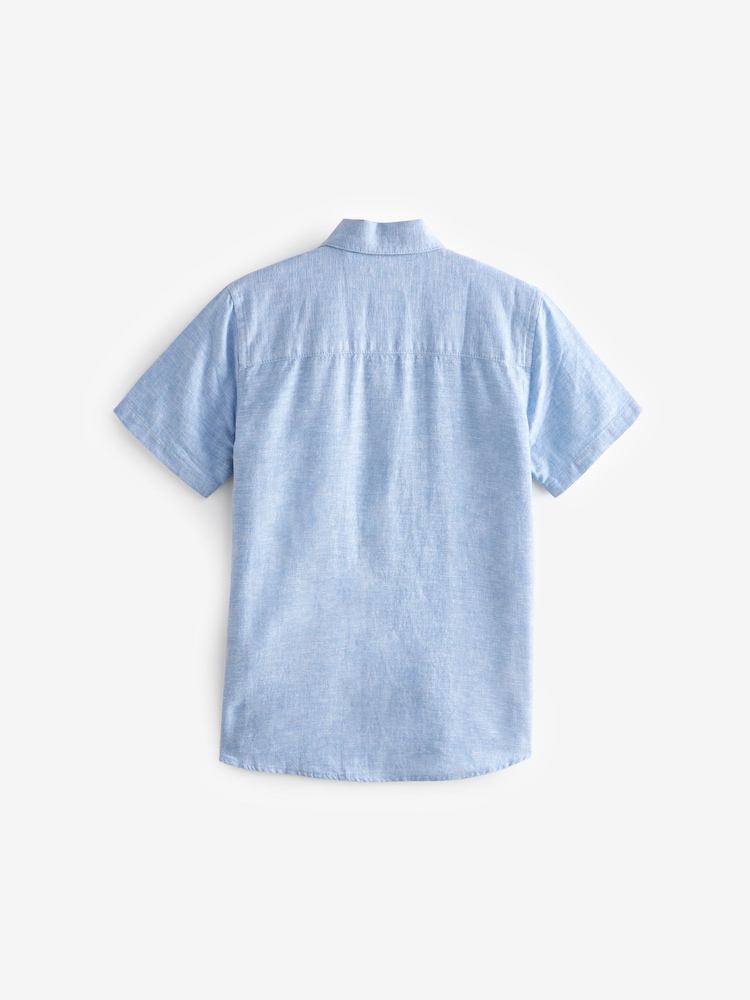Blue Single Short Sleeves Linen Blend Shirt (3mths-16yrs) - Image 7 of 8