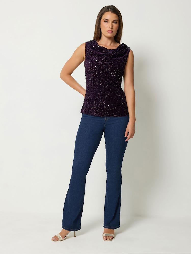 Long Tall Sally Purple Sequin Velvet Cowl Neck Top - Image 2 of 6 Long Tall Sally Purple Sequin Velvet Cowl Neck Top - Image 2 of 6