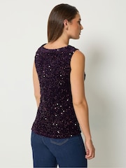 Long Tall Sally Purple Sequin Velvet Cowl Neck Top - Image 3 of 6
