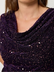 Long Tall Sally Purple Sequin Velvet Cowl Neck Top - Image 4 of 6