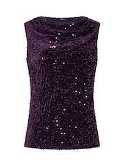 Long Tall Sally Purple Sequin Velvet Cowl Neck Top - Image 5 of 6