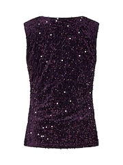 Long Tall Sally Purple Sequin Velvet Cowl Neck Top - Image 6 of 6