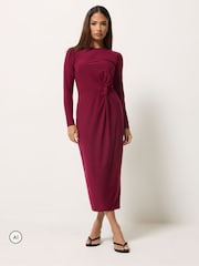 PixieGirl Petite Red Knot Detail Midi Dress - Image 2 of 6