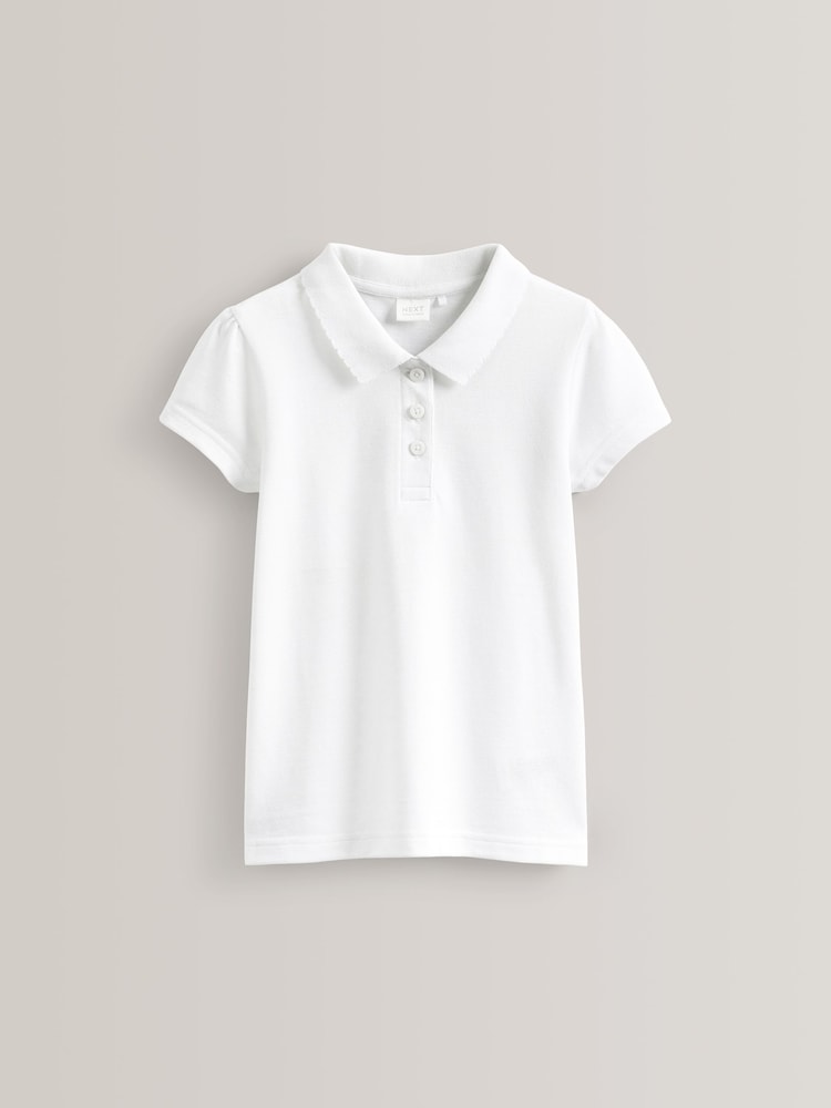 White Slim Fit 100% Cotton Short Sleeve Polo Shirts 2 Pack (3-16yrs) - Image 1 of 3