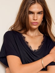Friends Like These Black Lace Trim Short Sleeve Tunic - Image 3 of 6