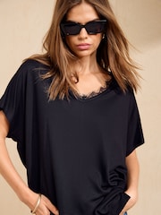 Friends Like These Black Lace Trim Short Sleeve Tunic - Image 5 of 6