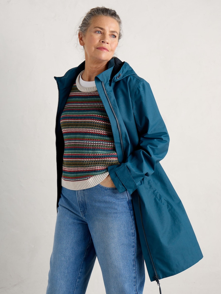 Seasalt Cornwall Teal Tall Coverack Waterproof Coat - Image 2 of 5