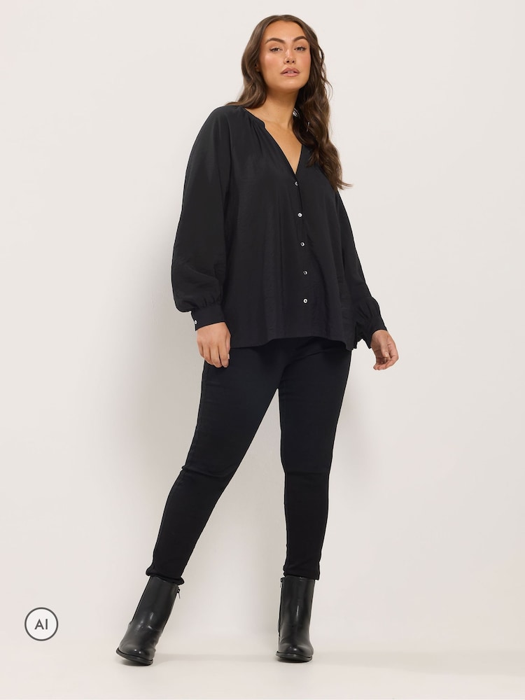 Yours Curve Black Sleeve Overhead Long Sleeve Blouse - Image 2 of 6 Yours Curve Black Sleeve Overhead Long Sleeve Blouse - Image 2 of 6