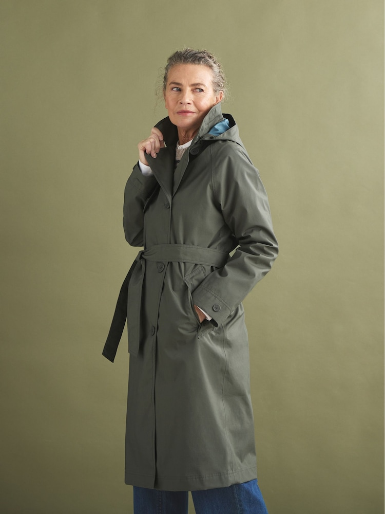 Seasalt Cornwall Green Penweathers Waterproof Trench 100% Cotton Coat - Image 1 of 7