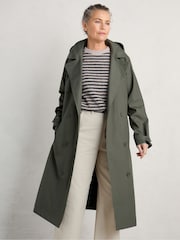 Seasalt Cornwall Green Penweathers Waterproof Trench 100% Cotton Coat - Image 5 of 7