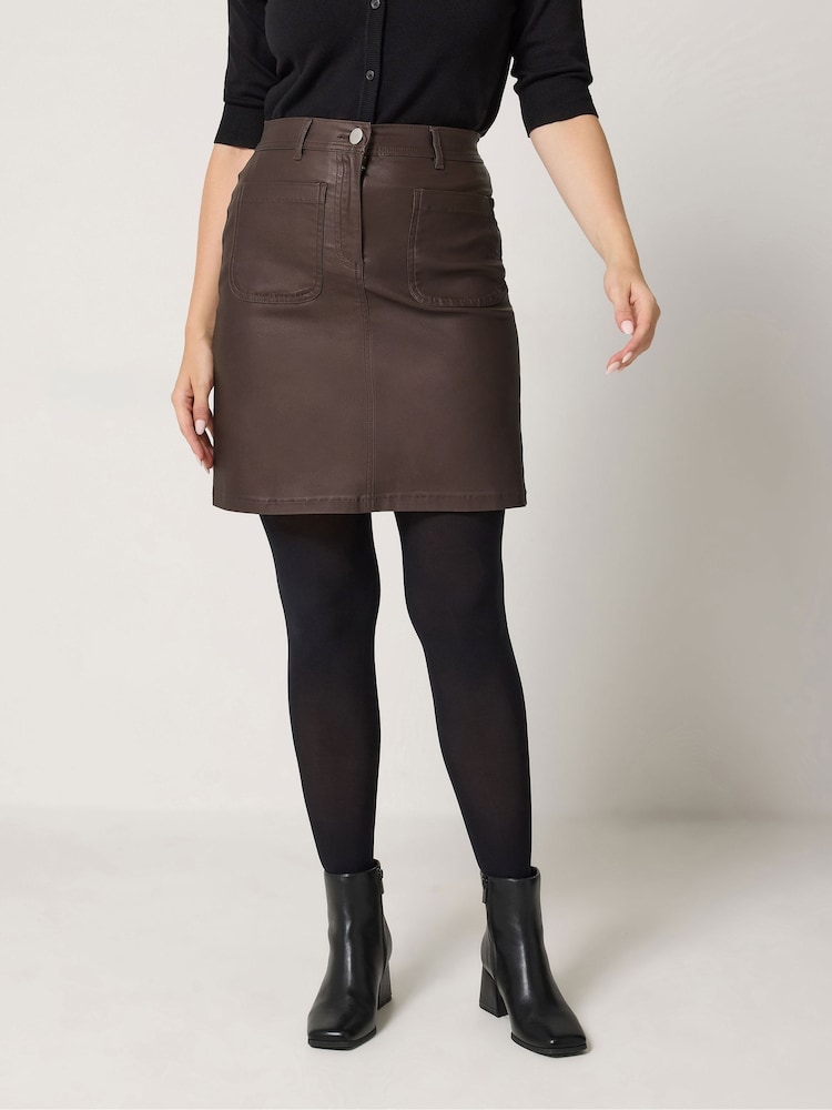M&Co Brown Coated Pocket A-Line Skirt - Image 1 of 6 M&Co Brown Coated Pocket A-Line Skirt - Image 1 of 6