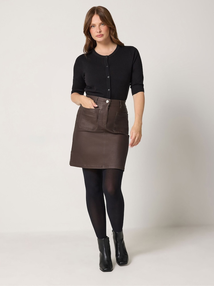 M&Co Brown Coated Pocket A-Line Skirt - Image 2 of 6 M&Co Brown Coated Pocket A-Line Skirt - Image 2 of 6