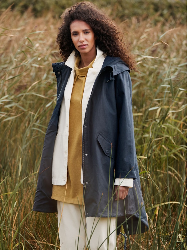 Seasalt Cornwall Blue Seafaring Linen Blend Waterproof Coat - Image 1 of 14