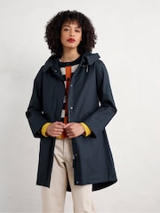 Seasalt Cornwall Blue Seafaring Linen Blend Waterproof Coat - Image 13 of 14