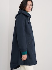 Seasalt Cornwall Blue Seafaring Linen Blend Waterproof Coat - Image 14 of 14