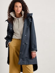Seasalt Cornwall Blue Seafaring Linen Blend Waterproof Coat - Image 4 of 14