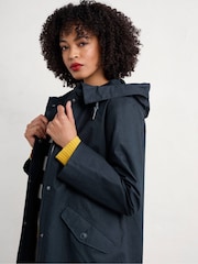 Seasalt Cornwall Blue Seafaring Linen Blend Waterproof Coat - Image 8 of 14