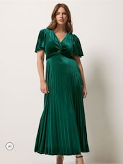 Grön - M&Co Velvet Twist Front Pleated Dress - Bild 1 av 6