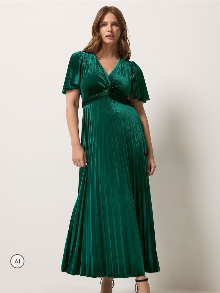 Grön - M&Co Velvet Twist Front Pleated Dress - Bild 1 av 6