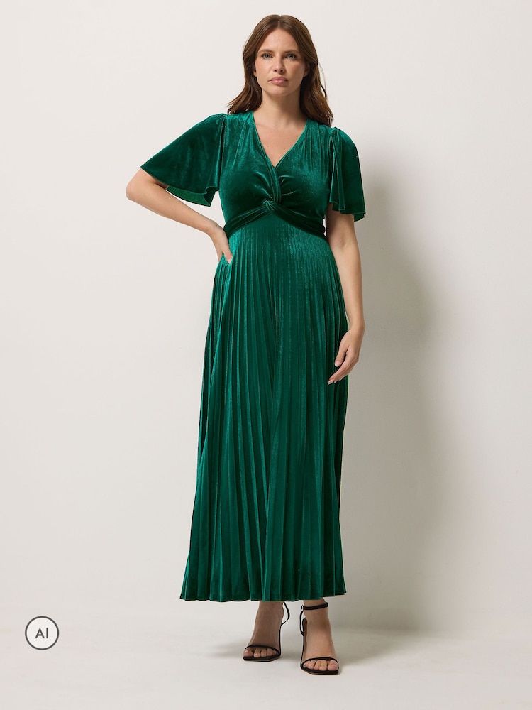 Grön - M&Co Velvet Twist Front Pleated Dress - Bild 2 av 6