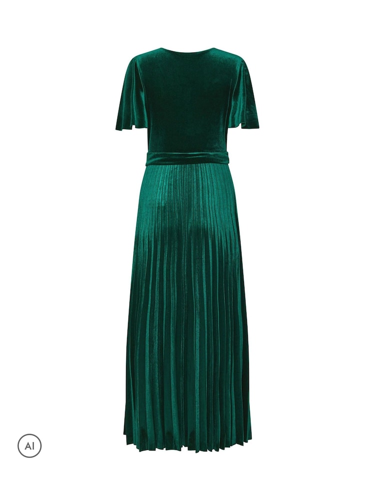 Grön - M&Co Velvet Twist Front Pleated Dress - Bild 6 av 6