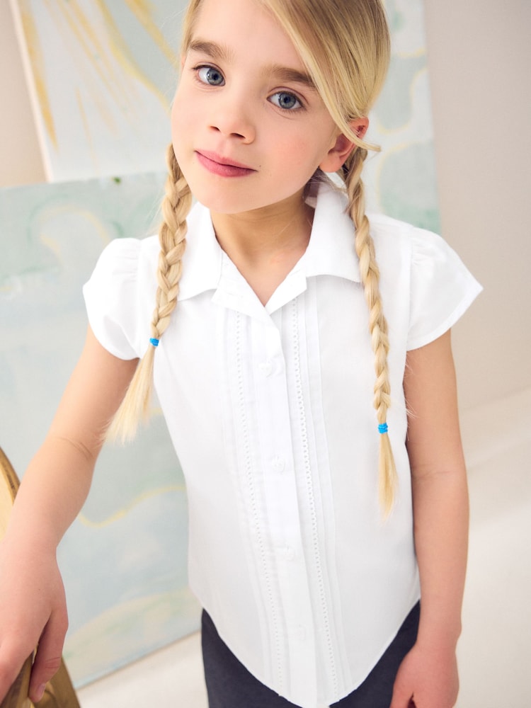 White Slim Fit Puff Sleeve Lace Trim School Blouse (3-14yrs) - Image 1 of 8