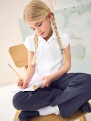 White Slim Fit Puff Sleeve Lace Trim School Blouse (3-14yrs) - Image 3 of 8